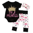 thumbnail image 2 of Newborn Baby Girls Clothes Crown Print Short Sleeve Tops Rompers Bodysuit+Pants 3pcs Outfits Set, 2 of 9
