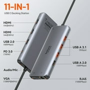 USB C Docking Station Dual Monitor Laptop Docking Station Triple Display USB C Hub Dual HDMI Adapter to 2 HDMI, VGA, 10Gpbs USB 3.1, USB 2.0, 100WPD, RJ45, Audio for Dell/Lenovo/Hp