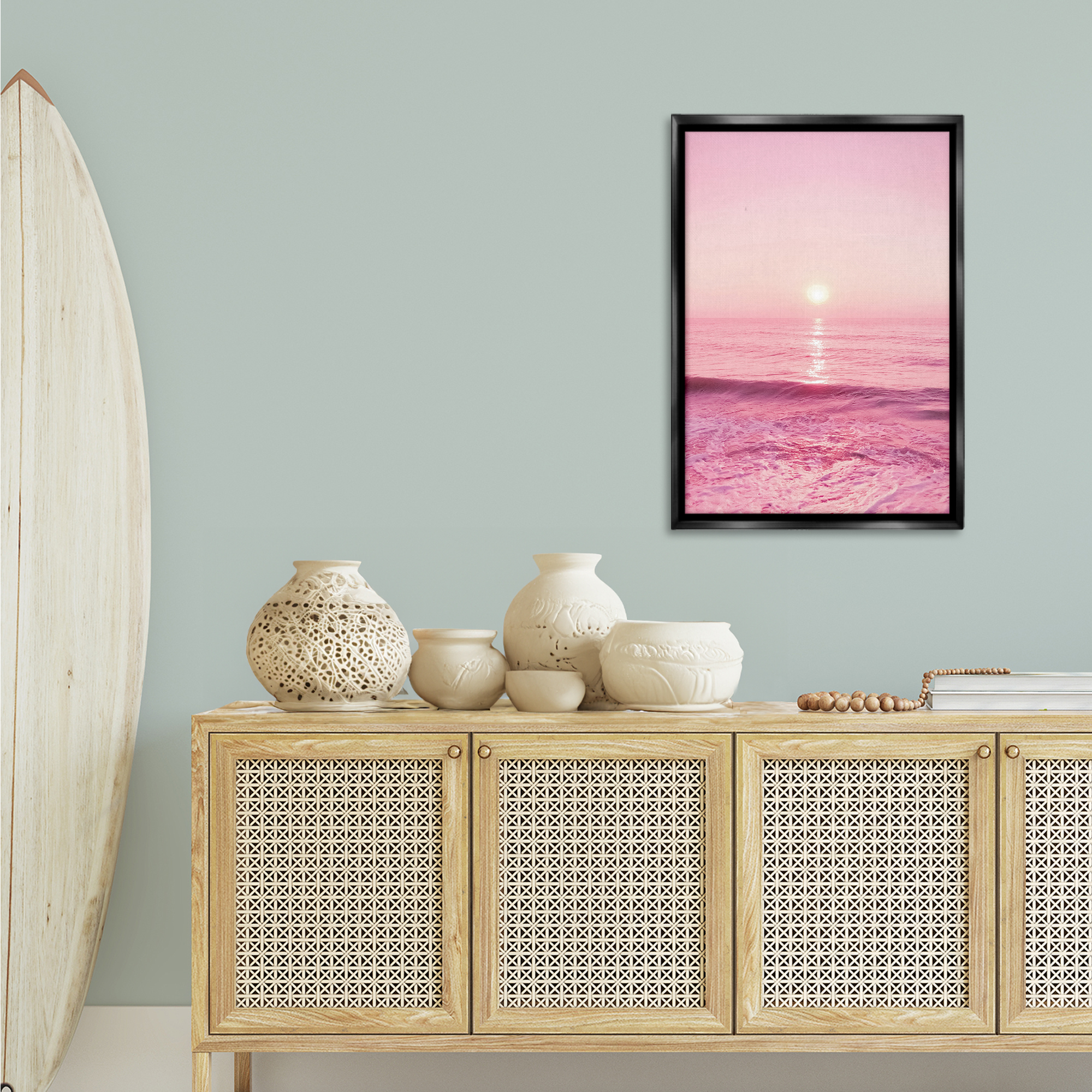 Stupell Industries Peachy Pink Sunset Landscape & Nature Photography Black Floater Framed Canvas Art Print Wall Art, 21 x 31