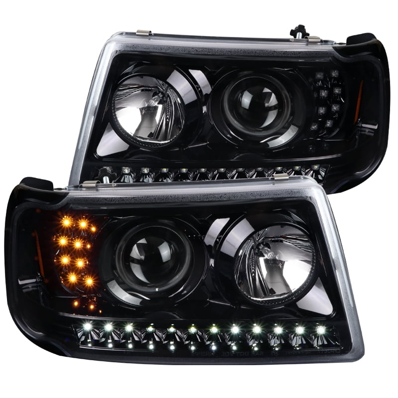 Spec D Tuning Jet Black Led Strip Projector Headlights Corner Lamps For 2001 2011 Ford Ranger