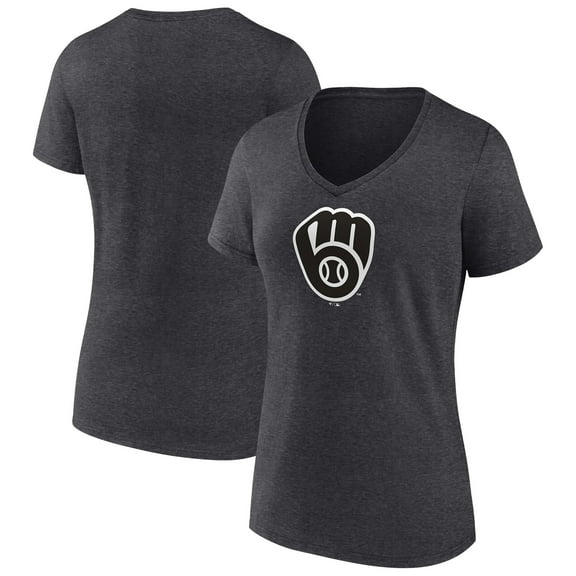 Women's Charcoal Milwaukee Brewers Monochrome V-Neck T-Shirt
