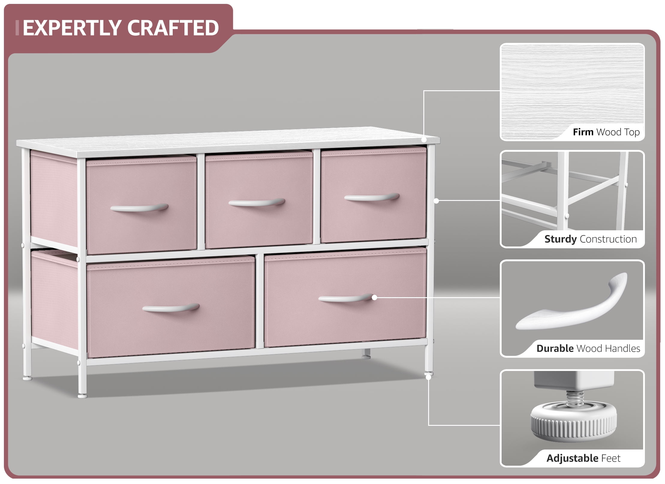 Sorbus Dresser with 5 Drawers - Furniture Storage Chest for Kid’s, Teens, Bedroom