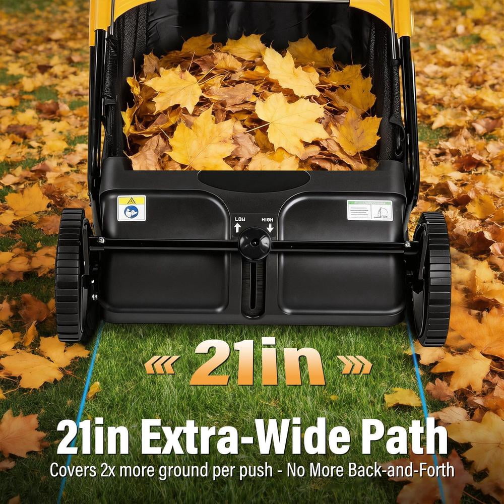 21 in Push Lawn Sweeper, Walk-Behind Leaf & Grass Collector with Large Hopper Bag and Height Adjustment for Lawn Cleanup