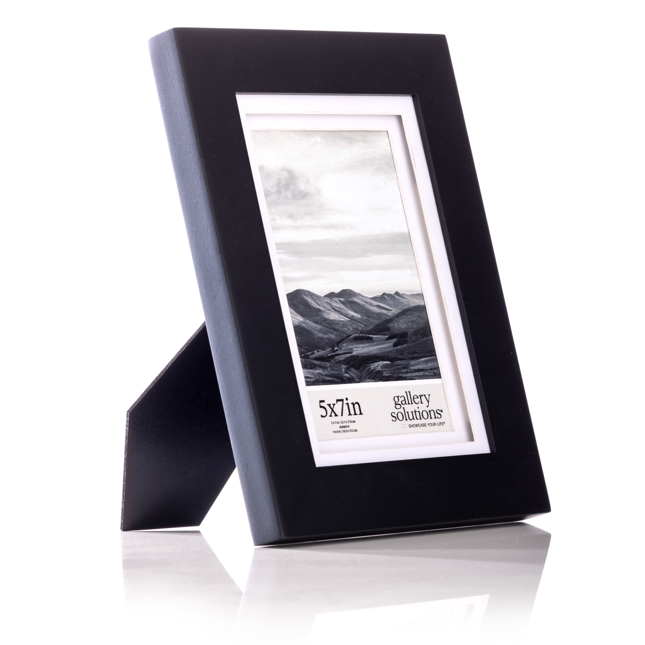 Gallery Solutions Flat Black Picture Frame Double White Mat Tabletop Wall Display 5" x 7" 1-pack