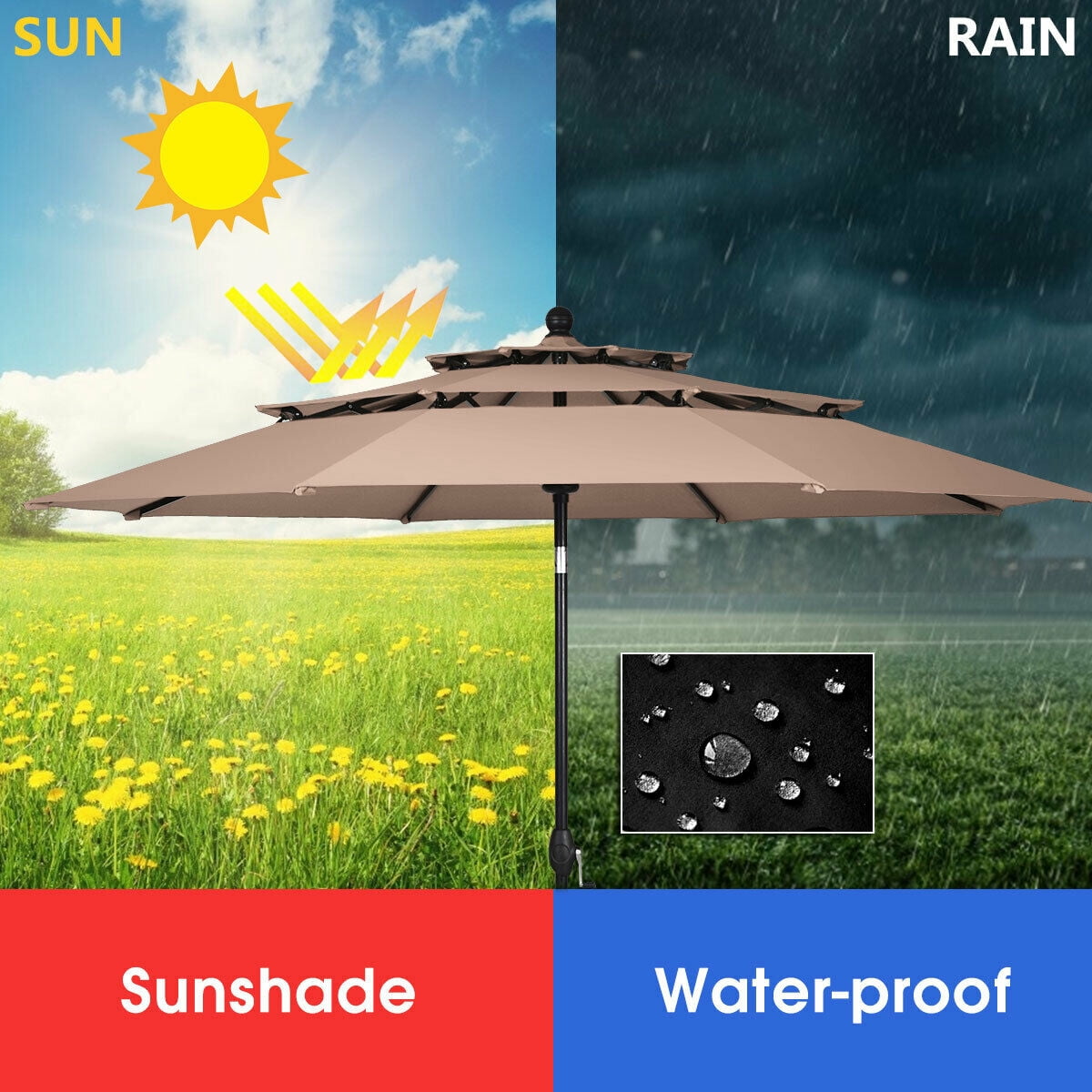 Gymax 10ft 3 Tier Patio Market Umbrella Aluminum Sunshade Shelter Double Vented Beige