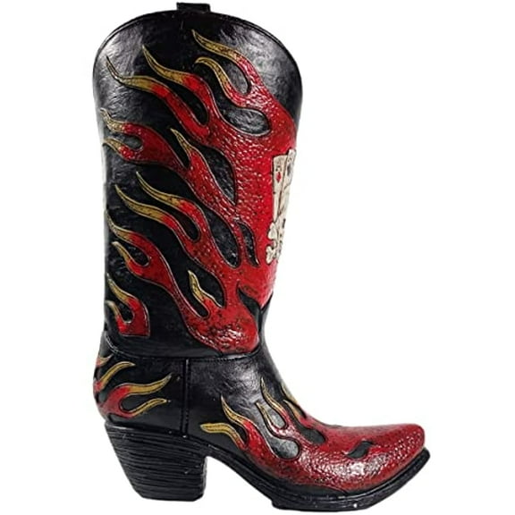 Urbalabs Western Cowboy Boot Vase 9.5 Inch 4 Aces Flames Biker Flower Vase Decorative Cowboy Boots Vases Home Office Rustic Decor Country Living Wedding Centerpiece