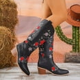 thumbnail image 3 of Rokment Flower Wide Calf Cowboy Boots for Women 2025 Fall Winter Fashion Embroidered Knee High Western Cowgirl Tall Boots Black Size 6, 3 of 7