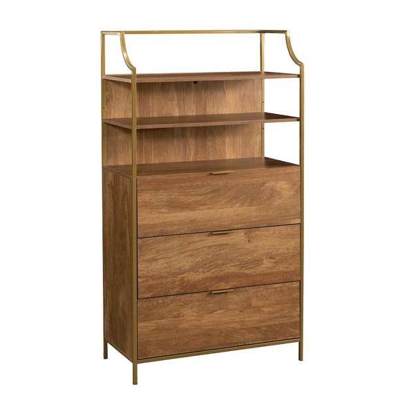 Bedroom 3-Drawer Dresser with Shelves, Sindoori Mango Finish