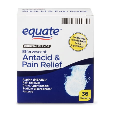 Equate Effervescent Antacid & Pain Relief Tablets, 36 Count, Original Flavor