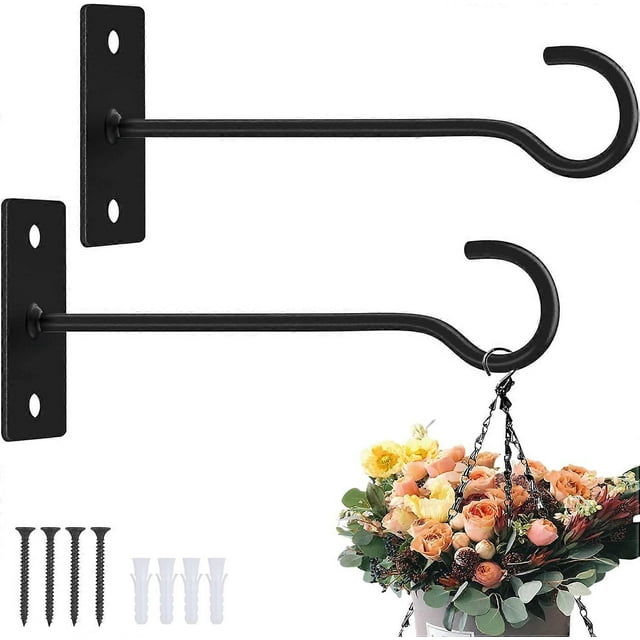 Plant Hooks 2Pack Hanging Plant Bracket 6inch Metal Plant Hanger Decorative Plant Hook for Bird Feeders, Planters, Lanterns, Wind Chimes, (Black)