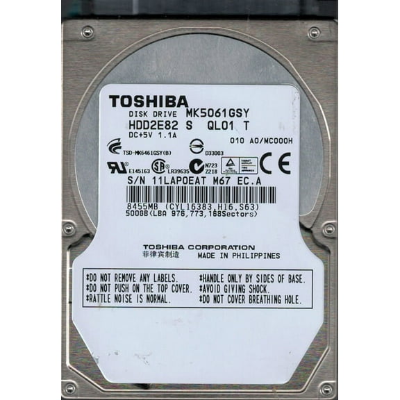 Toshiba MK5061GSY HDD2E82 S QL01 T F/W: A0/MC000H 500GB
