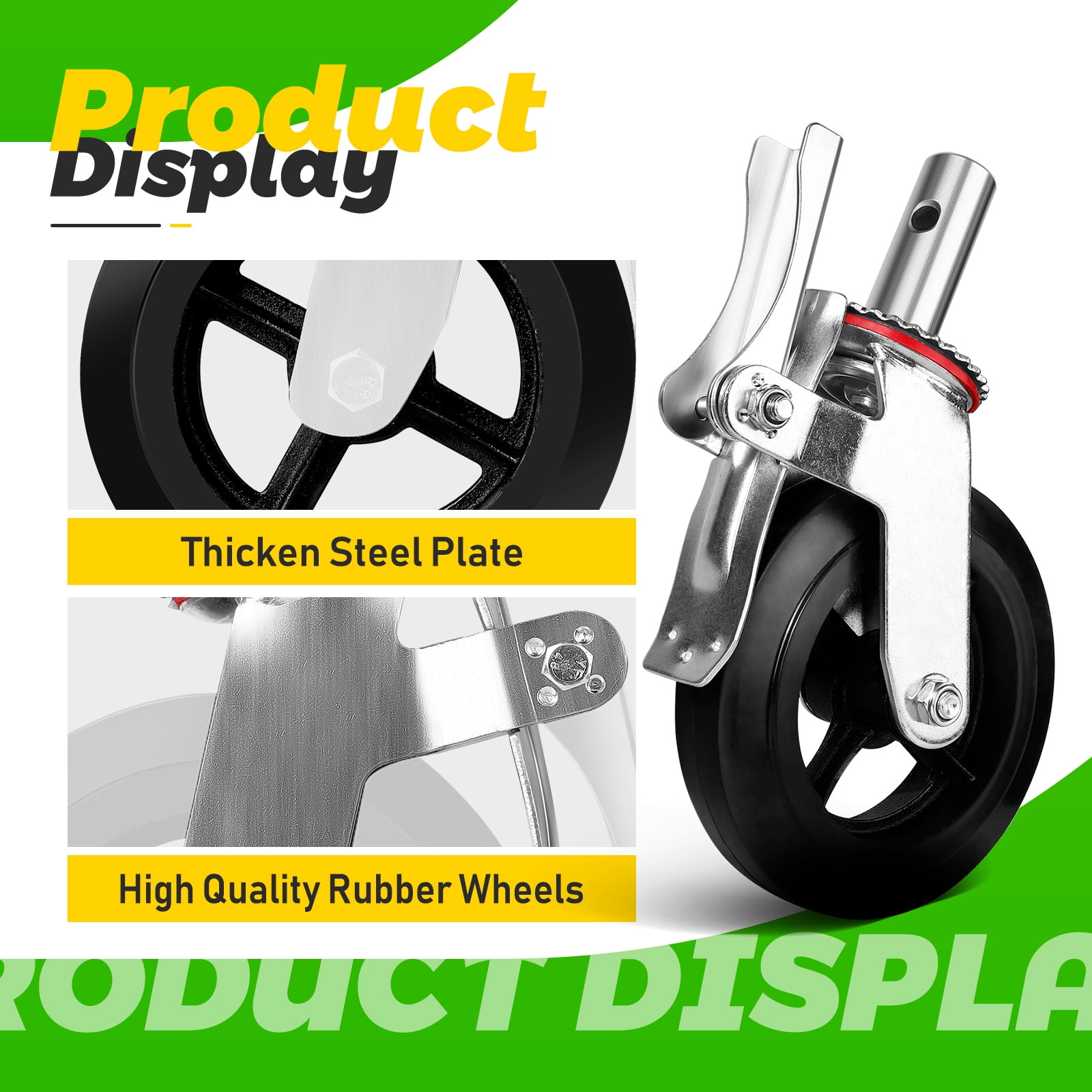 No Noise Wheels, 8 Inch Industrial Casters Set of 4, Locking Swivel Stem Casters Rubber Casters Heavy Duty Castors, Caster Wheels 4400lbs Load for Cart and Workbench