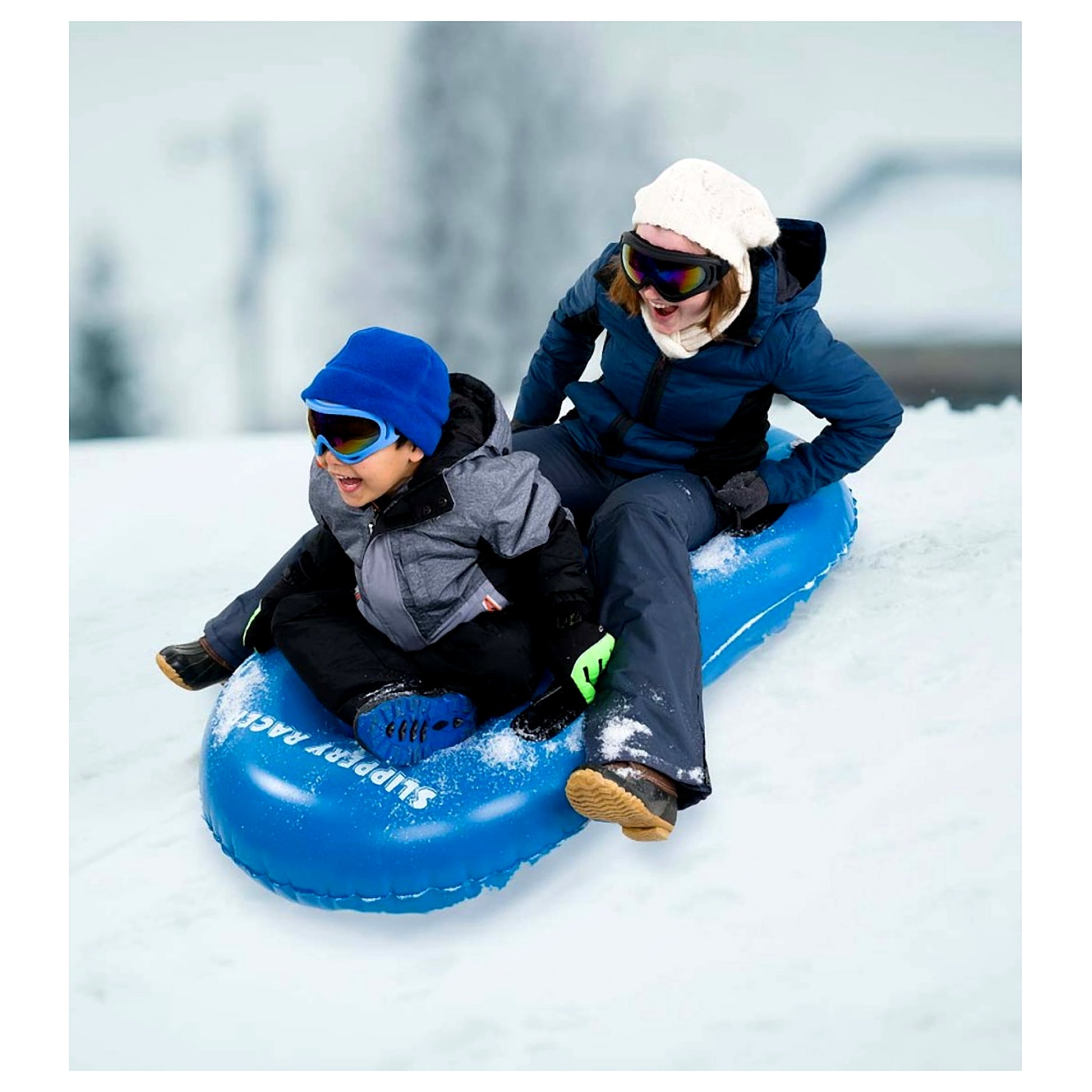 Slippery Racer AirDual Inflatable Snow Tube Sled for 2 Riders, Blue