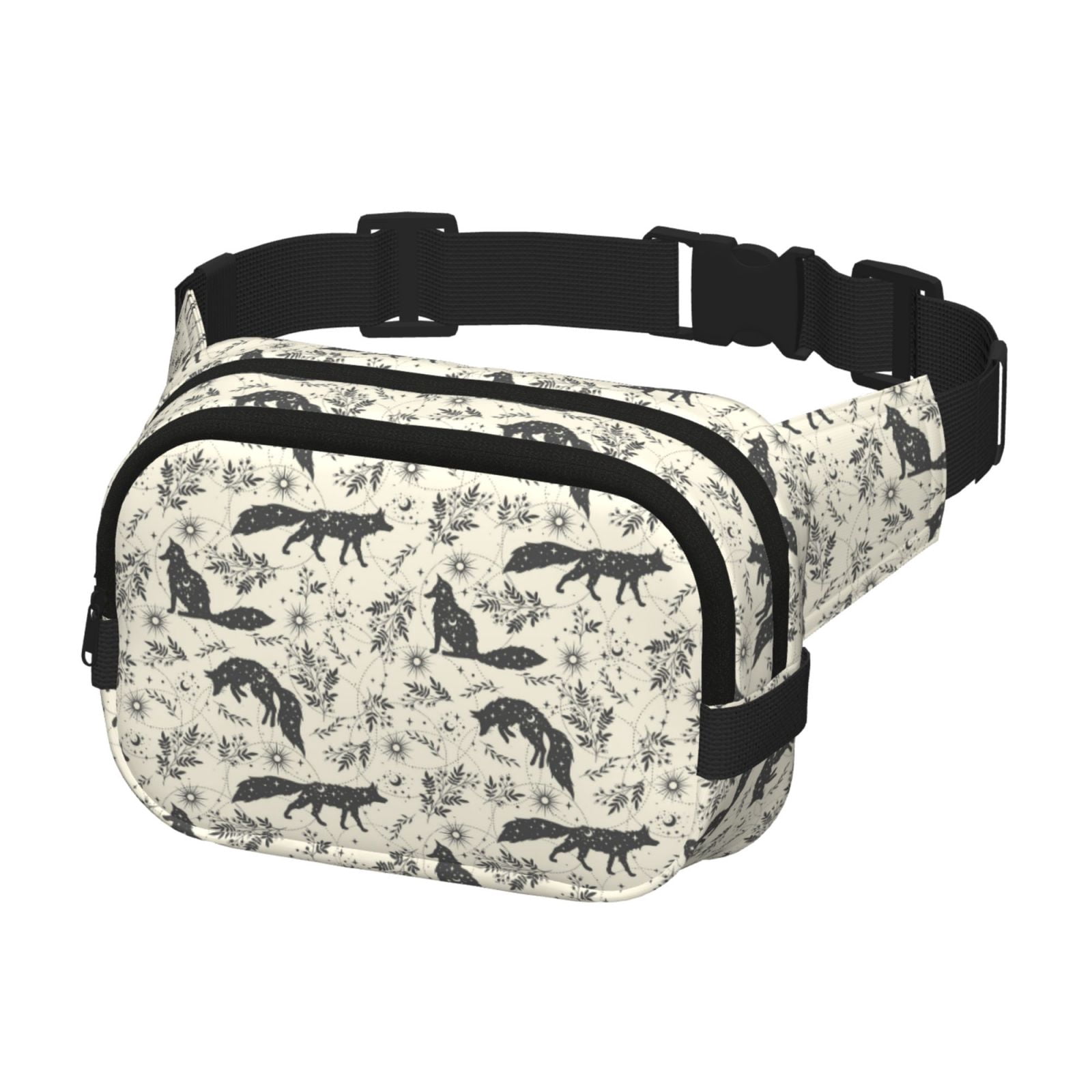 Picia Vintage Moon Fox Print Square Double-Layer Waist Bag Mini Adjustable Waist Belt Bag Exercise Running Travel Hiking
