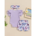 thumbnail image 4 of Bagilaanoe 3pcs Newborn Baby Girl Shorts Set Short Sleeve Letter Print Romper Tops + Flower Shorts + Headband 3M 6M 12M 18M 24M Infant Casual Summer Clothes, 4 of 7