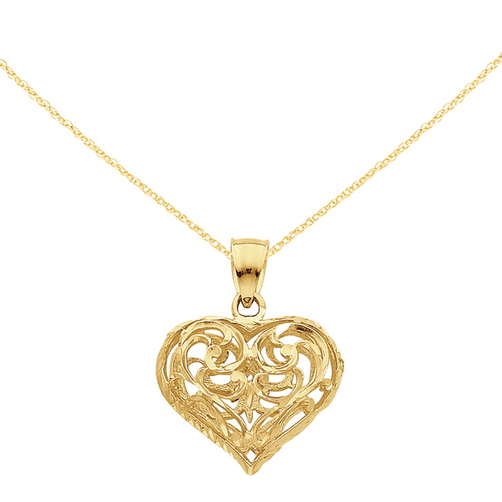 14 Karat Yellow Gold 3-D Hollow Heart Pendant