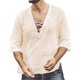 thumbnail image 1 of Camisa informal de manga ancha para hombre, de algodón, holgada, con cordón y de color liso., 1 of 2