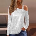 thumbnail image 2 of Laqbezok Sexy Night Out Sparkly One Shoulder Top, Women's Sequin Long Sleeve Glitter Blouse, Elegant Evening Party Outfit, 2 of 10