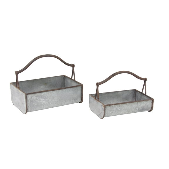 DecMode 16", 18" Grey Metal Farmhouse Planter, 2 - Pieces