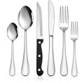 thumbnail image 1 of Juego de cubiertos de plata de 48 piezas con cuchillo para carne - Juego de cubiertos de acero inoxidable - Utensilios de plata brillantes con cuchillo de mesa/cucharas/tenedores para 8, 1 of 7