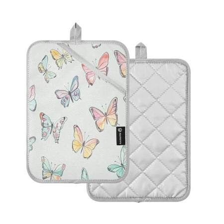 

2 Pcs Pot Holders Sets Oven Mitts Square Potholders Oven Hot Pads Heat Resistant for Kitchen Cooking Baking 7 x9.8 Hand-drawn Pastel Colors Butterflies