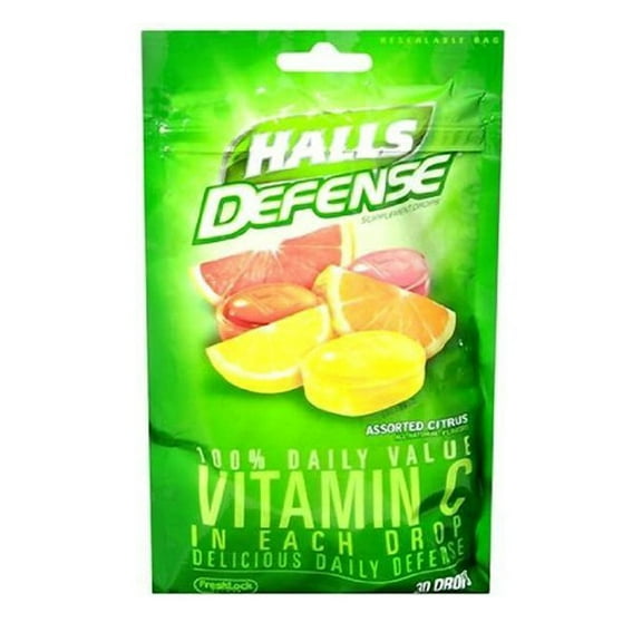 Halls Defense Vitamin C Assorted Citrus Supplement Drops, 30ct, 3-Pack
