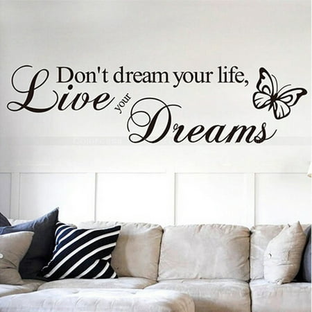Butterfly Wall Decor - Don't dream your life Live your dream Quote Wall Sticker Inspirational Motto Wall Sticker Butterfly Decorative Wall Art Decal Wall Decor Sticker for Living Room Kitchen Bedroom