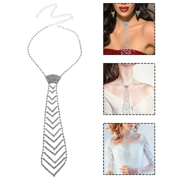 Clispeed Necktie for Women in Silver Fashion with Alloy Material for Wedding Jewelry 1Pack