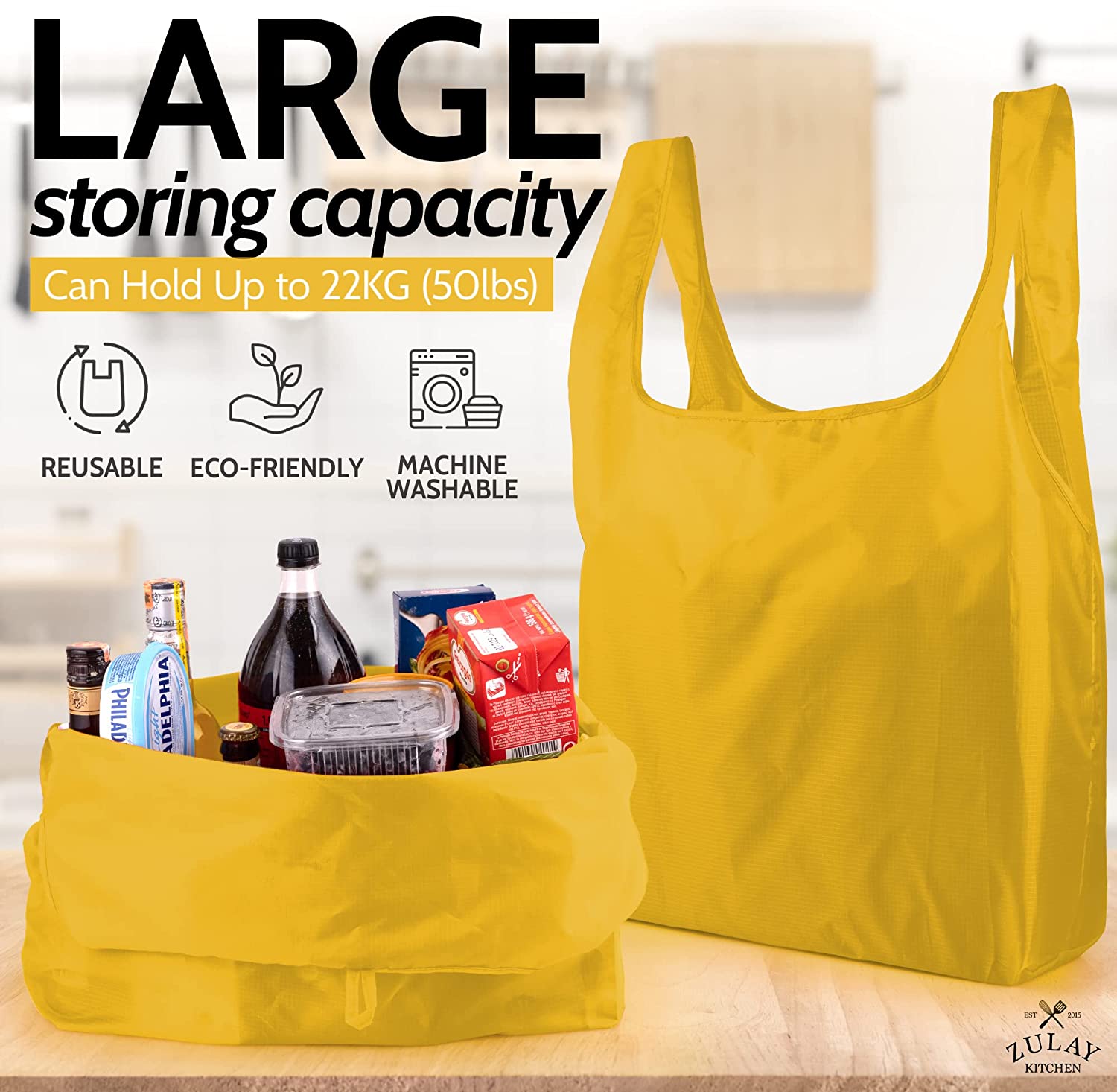 Zulay Kitchen Zulay 2 Pack Large Insulated Bag - Reusable Heavy Duty Insulated Food Delivery Bag with Longer Handles & Reinforced Bottom - Collapsible