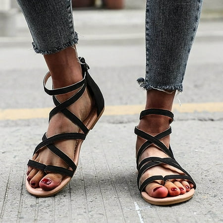 

HIBRO Fashion Women s Flat Summer Zipper Beach Open Toe Breathable Sandals Shoes