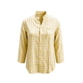 thumbnail image 4 of Bzdzmqm Women V Neck Long Sleeve Plaid Button Down Shirts Fall Winter Casual Loose Pullover Tops Business Work Office Wear Trendy Blouse, Yellow M, 4 of 7