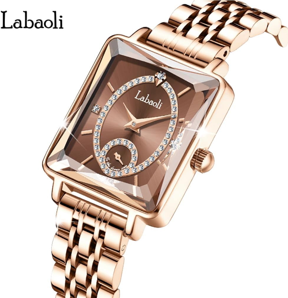 Watches for Women Rose Gold Square Stainless Luxury Fashion Diamond Analog Quartz Waterproof Dress Casual Small Simple Ladies Female Wife Gifts Gold Wrist Watch