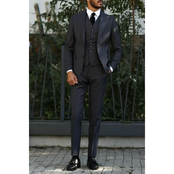 Men's Suit, Weaving Gray Dovetail Collar Slim Fit Suit with Vest