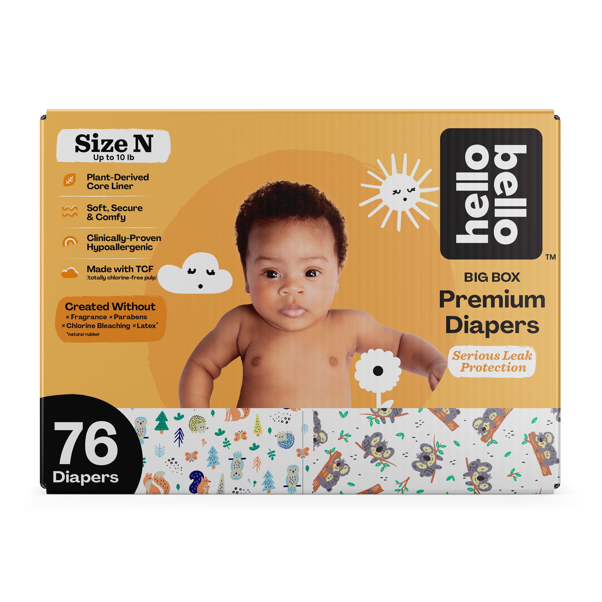 Hello Bello Premium Baby Diapers, Fun Gender Neutral Designs, Size Newborn, 76 Count