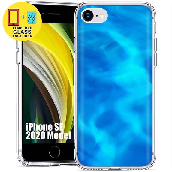 TalkingCase Slim Phone Case Compatible for Apple iPhone SE 2022/SE2020/iPhone 8/iPhone 7, Blue Water Print, Glass Screen Protector Included, USA