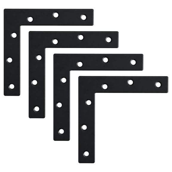 4 Pieces of 90 Degree L Shaped Bracket Cold Rolled Steel Flat Corner Brace Matte Black Thickened Furniture Support Bracket for Table Chair Shelf Bed Frame Bookshelf Cabinet Reinforcement