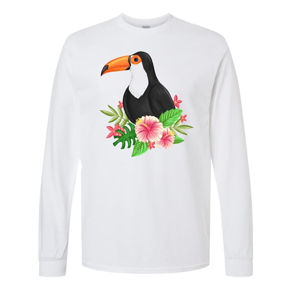 Inktastic Toucan with Hawaiian Flowers Long Sleeve T-Shirt