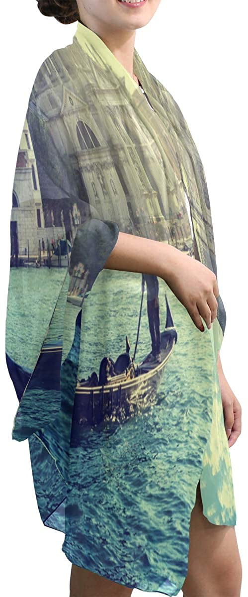 Use4 Venice Italy Cityscape Water Castle Chiffon Silk Long Scarf Shawl Wrap 