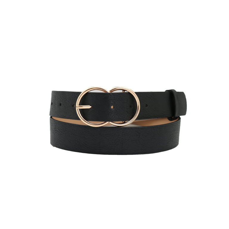 New Design Belt with Gold Buckle in Black PU Leather for Girls