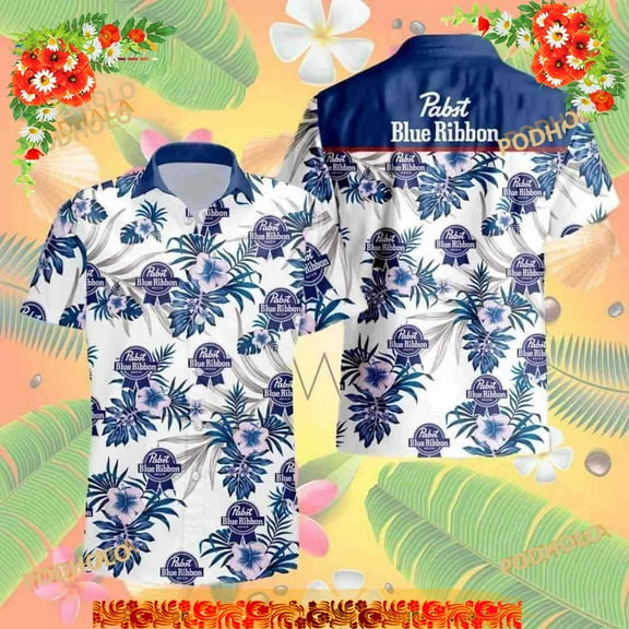 Pabst Blue Ribbon Hawaiian Shirt, Tropical Hibiscus Best Beach Gift Aloha Shirt