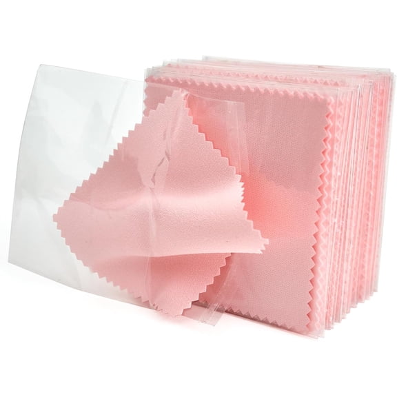 Jewelry Cleaning Cloth 60 pack Pink Microfiber Polishing Cloth for Silver Gold Platinum 3.15 inch