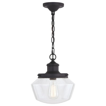 

Vaxcel Collins 1 Light Black Farmhouse Outdoor Pendant Clear Schoolhouse Glass