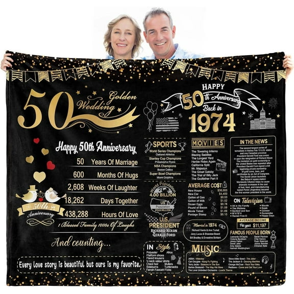 50th Anniversary Wedding Gift 50th Wedding for Her 50 Year Anniversary for Couples Wife Husband Best Anniversary Blanket Present Throw Blanket 50 x 60 Inch
