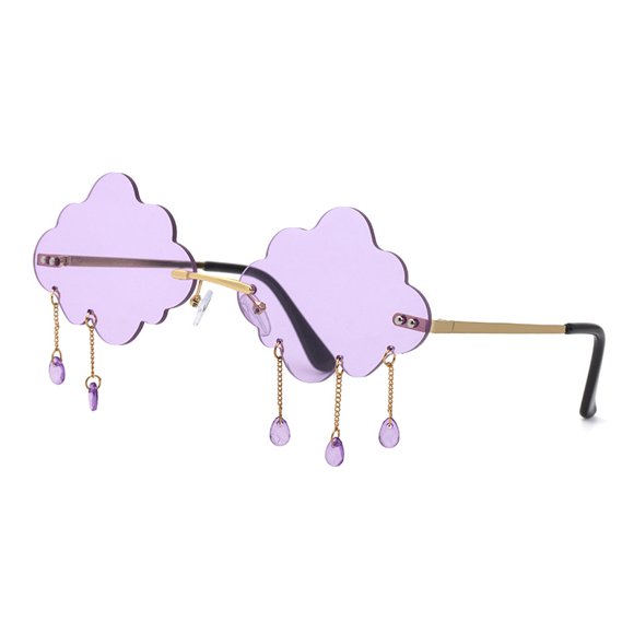 Retro Rimless Sunglasses for Women Men Vintage Metal Frameless Cloud Glasses Raining Crystal Pendant UV400 Protection