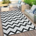 thumbnail image 2 of Hasoo 6' x 9' Black & White Outdoor Rug Plastic Straw Rug Bohemia Waterproof PP Tube Woven Picnic Mat for Patio Decor Porch Balcony Picnic Rug, 2 of 6