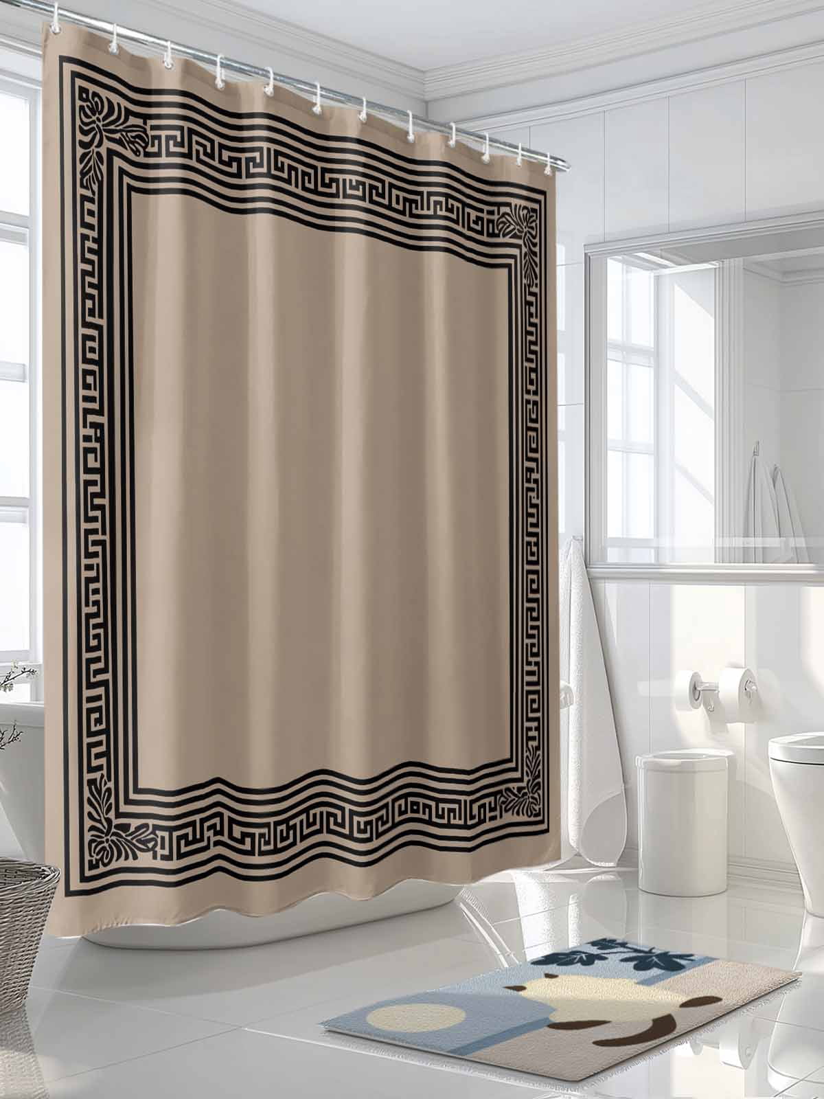 nqOlkjepod Black Brown Greek Key Shower Curtain, Waterproof Shower Curtains for Bathroom, Geometric Greece Ancient Farmhouse Geo Washable Fabric Bathtub Curtain Set Bath Decor with 12 Hooks 48"x72"