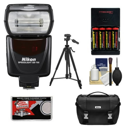 Nikon SB-700 AF Speedlight Flash + Batteries/Charger + Case + Tripod Kit for D3300, D3400, D5300, D5500, D7100, D7200, D500, D610, D750, D810