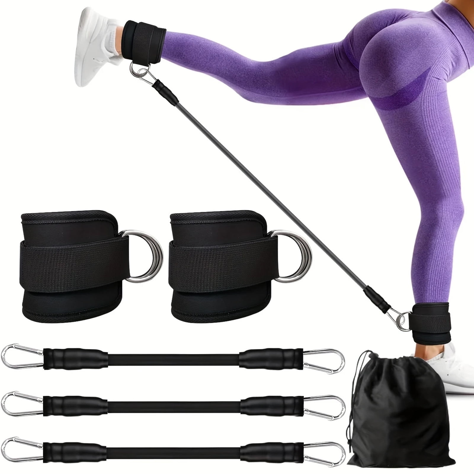 FORICOM Ankle Resistance Band Set, Ankle Training Bands with Wrist Pads, Ankle Resistance Bands, Hip Exercise Equipment - Storage Bag included!（Black）