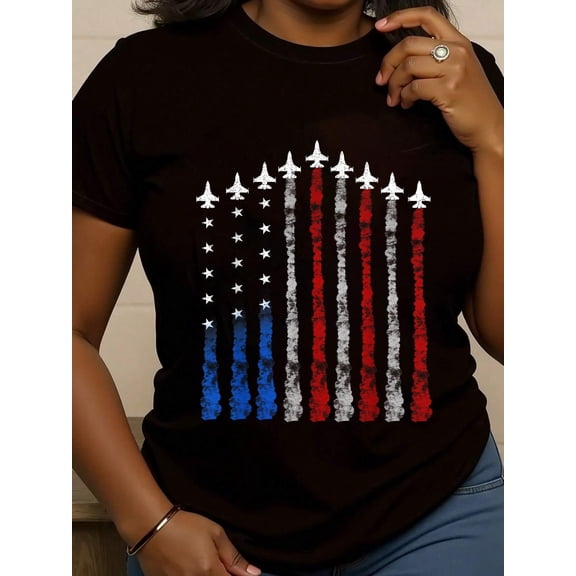 4th Of July Fighter Jet Airplane Red White Blue USA Flag T-Shirt for Women Kids Men
