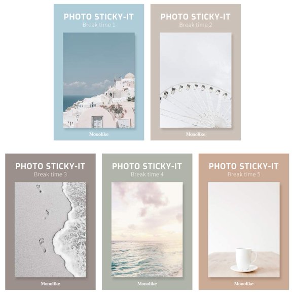 Monolike Photo Sticky-It 5P Set - Bloc De Notas Autoadhesivo Para Tiempo De Descanso, 50 Hojas, Diario Adhesivo Diario